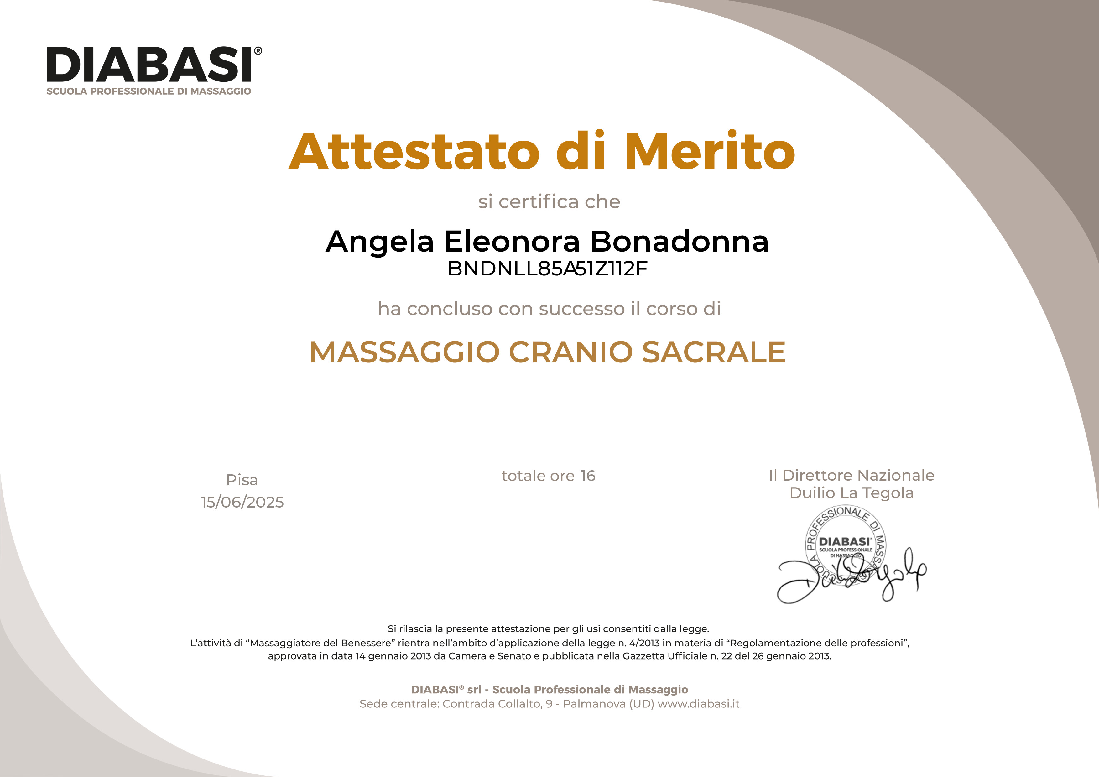 ATTESTATO MASSAGGIO CRANIO SACRALE